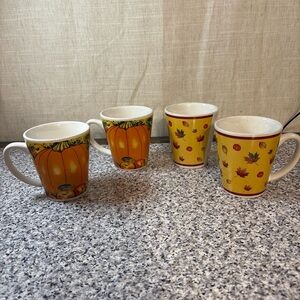 Trisa Fall Leaves And Pumpkins Coffee Mug/Cup Set Of 4 Autumn